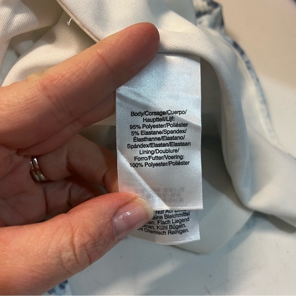 DKNY Blue & White Surplice Sleeveless Ruched Tulip Hem Cocktail Dress, 12 - Picture 12 of 16